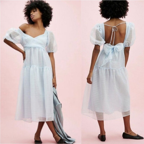 🚫SOLD🚫 [free people] hailey puff sleeve bow back midi dress light blue - Picture 12 of 13